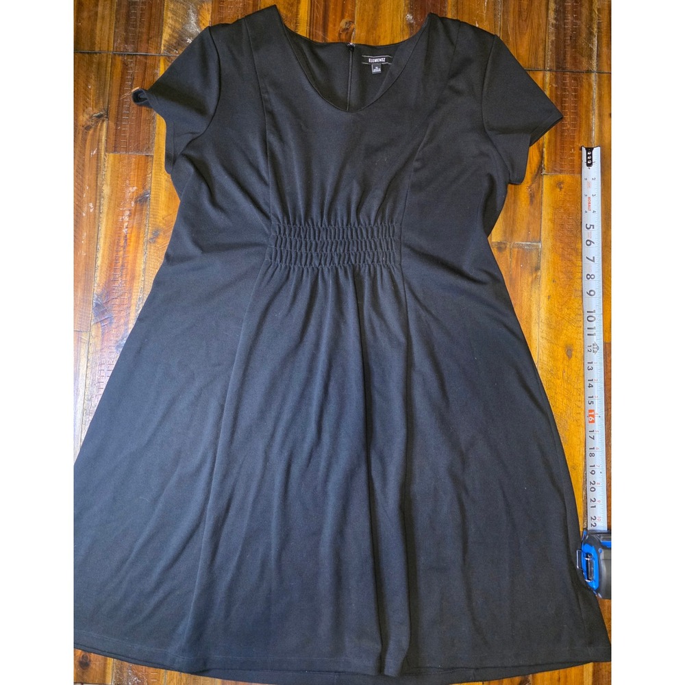 677 Elementz Womens XL Black Short Sleeve V-Neck Smocked Waist Fit & Flare Dress